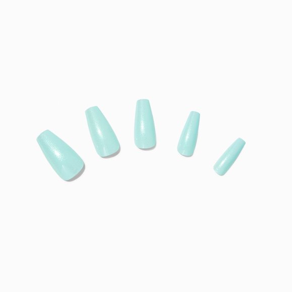 NEW GLAZED MINT COFFIN VEGAN FAUX NAIL SET - 24 PACK - Picture 1 of 2